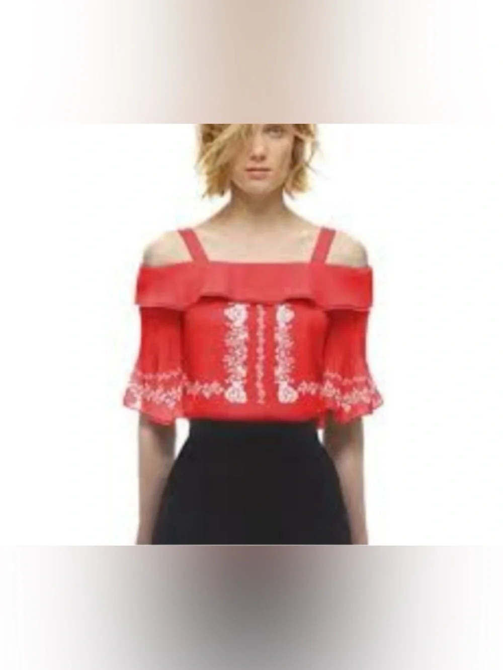 Self-Portrait Red Cold-Shoulder Ruffle Top - Picture 2 of 5